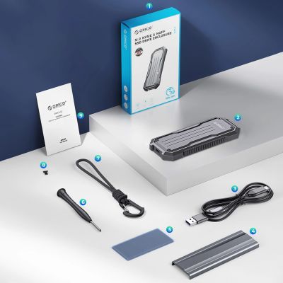 4. Wzmocniona kieszeń dyskowa Orico OXS2C3-G2 M.2 NVMe/SATA SSD USB-C 3.2 taktyczna - szara