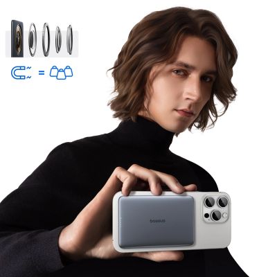 6. Powerbank Baseus PicoGo AM41 5000mAh 20W ultra-cienki, kompatybilny z MagSafe z czarnym kablem Baseus Simple USB-C 60W 30cm - szary