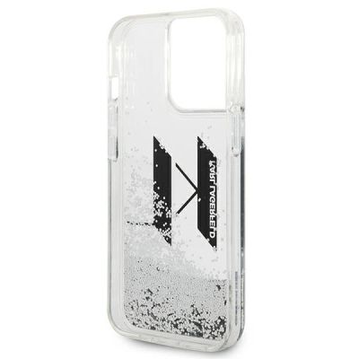 7. Etui Karl Lagerfeld Liquid Glitter Big KL na iPhone 14 Pro - srebrne