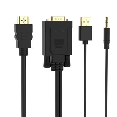 2. Kabel Orico XD-VATH VGA i mini jack 3.5 mm do HDMI Full HD 60 Hz z zasilaniem USB 5 m - czarny