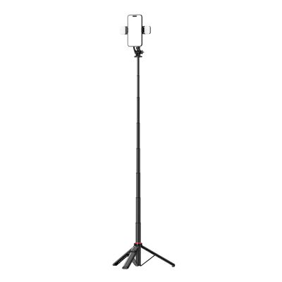 17. Selfie stick WC12YDS teleskopowy tripod 1.3m ze stopu aluminium z podwójną lampą i uchwytem na telefon - czarny
