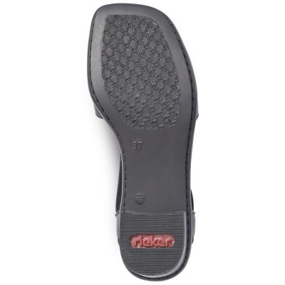 13. Sandały skórzane damskie na gumki czarne Rieker 62662