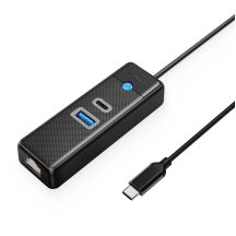 Hub USB Orico PWCUR-C3 3-portowy 1x USB-A 3.0 1x USB-C 3.0 1x RJ45 Gigabit Ethernet 0,5 m - czarny