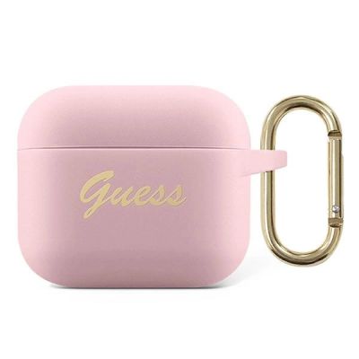 Etui Guess Silicone Vintage Script na AirPods 3 - różowe