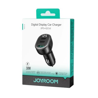 5. Ładowarka samochodowa Joyroom JR-CCD04 30W 2x USB-C USB-A z wyświetlaczem - czarna