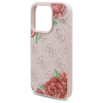 6. Etui Guess 4G Flowers Print MagSafe na iPhone 16 Pro 6.3" - różowe