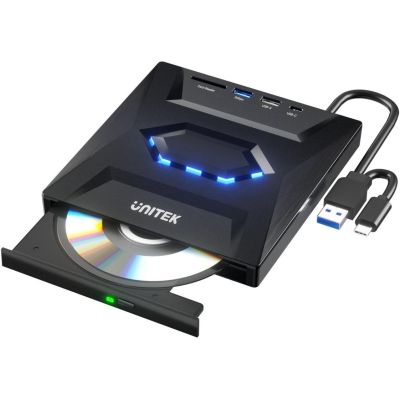 NAGRYWARKA ZEWNĘTRZNA CD/DVD T1037A01 Z HUBEM USB I CZYTNIKIEM KART SD UNITEK