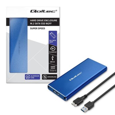 9. QOLTEC OBUDOWA NA DYSK M.2 SSD | SATA | NGFF | USB 3.0 | SUPER SPEED 5GB/S | 2TB | NIEBIESKI