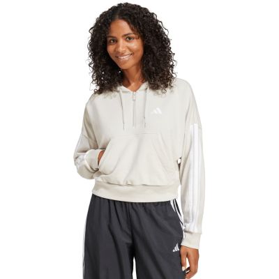 7. Bluza damska adidas Essentials 3-Stripes French Terry Quarter-Zip Hoodie beżowa JN1958