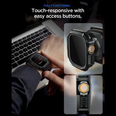 8. Etui Spigen Rugged Armor + Szkło hartowane 9H na Apple Watch Ultra 49 mm - czarne matowe