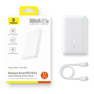 9. Powerbank Baseus EnerFill FP21 10000mAh 22.5W USB-A - USB-C - biały