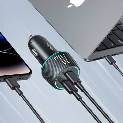 3. Ładowarka samochodowa 2x USB C 70W z podświetleniem LED Joyroom JR-CCN02 - czarna