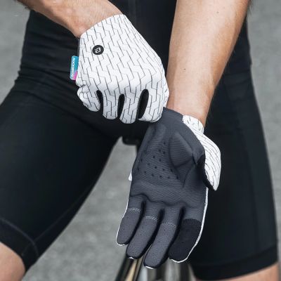 4. Rękawiczki sportowe Rockbros pełne wiosenno-letnie rozmiar S - biało-czarne