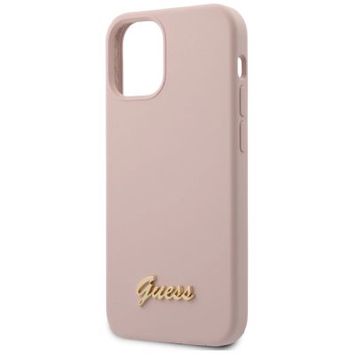 3. Etui Guess Silicone Script Gold Logo na iPhone 12 mini - jasnoróżowe