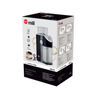 6. ELDOM MŁYNEK DO KAWY MK160 MILL, 140 W, CERAMICZNE ŻARNA, REGULACJA GRUBOŚCI MIELENIA