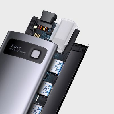 19. Baseus Metal Gleam Series stacja dokująca HUB 7 w 1 USB Typ C - 1 x HDMI / 1 x VGA / 3 x USB 3.2 Gen. 1 / 1 x Power Delivery / 1 x RJ-45 Ethernet szary (WKWG040013)