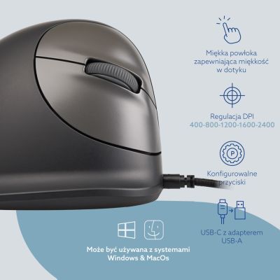 9. R-Go Tools Mysz ergonomiczna R-Go HE Break z oprogramowaniem do przerw, rozmiar small (długość dłoni poniżej 165 mm), dla praworęcznych, przewodowa, czarna