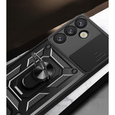 7. Etui pancerne Hybrid Armor Camshield z osłoną aparatu i metalowym ringiem do Samsung Galaxy S25+ - czarne