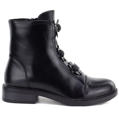 2. Botki damskie z ozdobnymi kwiatkami ocieplane czarne Potocki SZ12852
