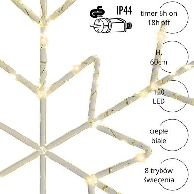4. PŁATEK ŚNIEGU DEKORACYJNY WISZĄCY 120LED CIEPŁY BIAŁY