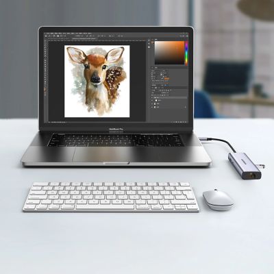 14. Adapter Ugreen CM512 90568 USB-C - 2x USB-A 3.0 / HDMI / RJ45 / czytnik kart SD i TF / USB-C PD 100W - szary