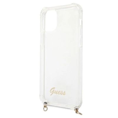 6. Etui Guess 4G Brown Strap Gold Chain na iPhone 12 / iPhone 12 Pro - przezroczyste