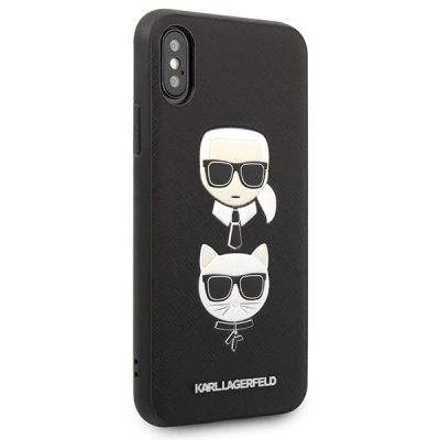 5. Etui Karl Lagerfeld Saffiano Karl&Choupette Head na iPhone X/XS - czarne