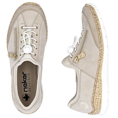 3. Skórzane półbuty damskie wsuwane beżowe Rieker N42F1-60