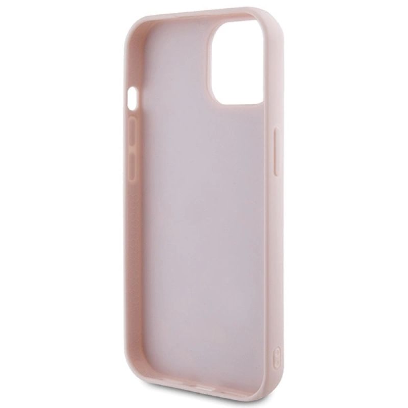 7. Etui Guess Quilted Metal Logo na iPhone 15 - różowe