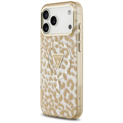 2. Etui Guess IML Leopard Glitter Triangle Logo MagSafe na iPhone 17 Pro / 18 Pro - brązowe