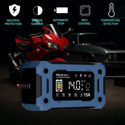 3. QOLTEC ŁADOWARKA 12V 15A | PROSTOWNIK DO AGM GEL LIFEPO4 | LCD