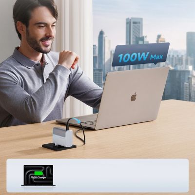 6. Ładowarka sieciowa Cuktech AD1003EU 100W GaN 2x USB-C + USB-A z kablem - biała