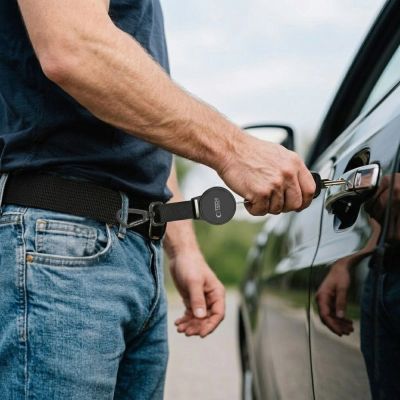 9. Uchwyt antykradzieżowy Tech-Protect UrbanLoop z chowaną linką do telefonu - czarny