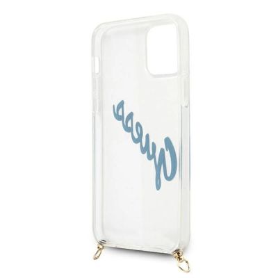 6. Etui Guess Script Vintage na iPhone 12 mini - niebieskie