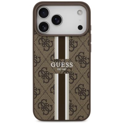 3. Etui Guess 4G Printed Stripes MagSafe na iPhone 17 Pro Max - brązowe