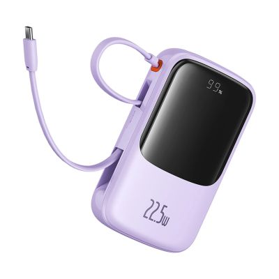 5. Powerbank Baseus Qpow Pro+ 10000mAh 22.5W z wbudowanym kablem USB-C z wyświetlaczem - fioletowy