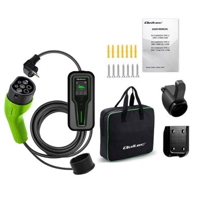 12. Qoltec Mobilna ładowarka do samochodu elektrycznego EV z regulacją 2w1 Typ2 | 3.5kW | 230V | LCD | Przenośna | Wallbox | 5m