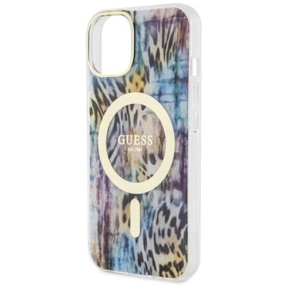 6. Etui Guess Leopard MagSafe na iPhone 14 - niebieskie