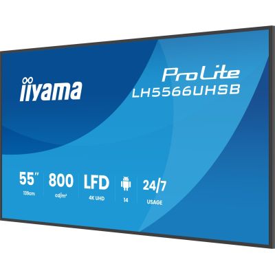 4. iiyama LH5566UHSB-B1AG signage display Płaski panel Digital Signage 139,7 cm (55") LCD Wi-Fi 800 cd/m2 4K Ultra HD Czarny Procesor wbudowany Android 24/7