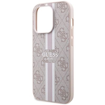 6. Etui Guess 4G Printed Stripes MagSafe na iPhone 15 Pro - różowe