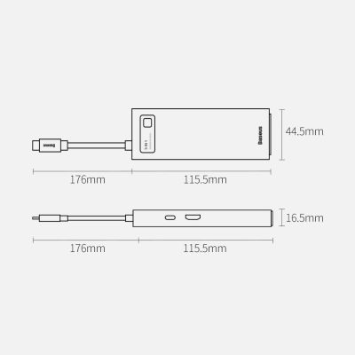 24. Baseus Metal Gleam 5w1 wielofunkcyjny HUB USB Typ C - USB Typ C Power Delivery 100 W / HDMI 4K 30 Hz / 3x USB 3.2 Gen 1 Szary (CAHUB-CX0G)