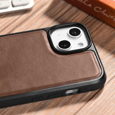 10. iCarer Leather Oil Wax etui pokryte naturalną skórą do iPhone 14 Plus (kompatybilne z MagSafe) brązowy (WMI14220719-BN)
