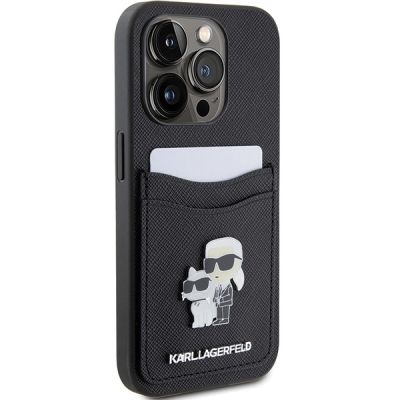 4. Etui Karl Lagerfeld Saffiano Cardslot Karl&Choupette Metal Pin do iPhone 15 Pro - czarne