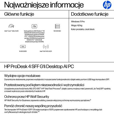 10. HP ProDesk 4 SFF G1i AI PC Intel Core Ultra 5 225 16 GB DDR5-SDRAM 512 GB SSD Windows 11 Pro Czarny