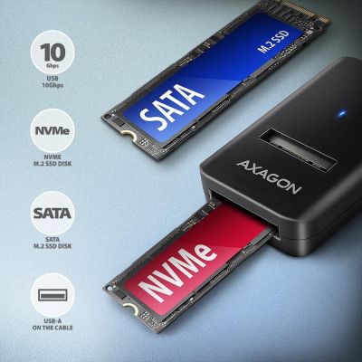 2. Obudowa SSD Axagon ADM2-AM USB-A 10Gbps - M.2 NVMe & SATA SSD adaptér, kabelis USB-A 10cm Czarny