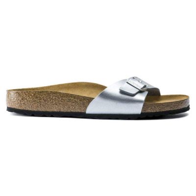 7. Klapki damskie Birkenstock Madrid Birko-Flor Silver srebrne regular szerokie (0040411)