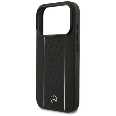 6. Etui Mercedes Leather Star Pattern Stripes MagSafe na iPhone 17 Pro - czarne