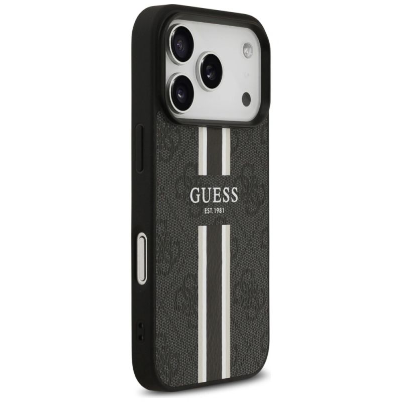 4. Etui Guess 4G Printed Stripes MagSafe na iPhone 17 Pro - czarne
