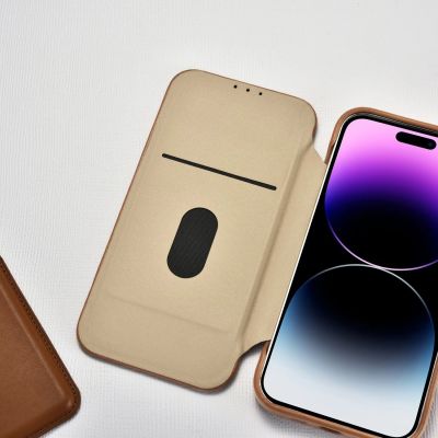 21. iCarer CE Premium Leather Folio Case skórzane etui iPhone 14 Pro z klapką magnetyczne MagSafe brązowy (WMI14220714-BN)