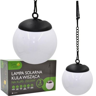 22. LAMPA SOLARNA PLASTIKOWA KULA WISZĄCA NA KLIPS 10X30CM KPL.2SZT